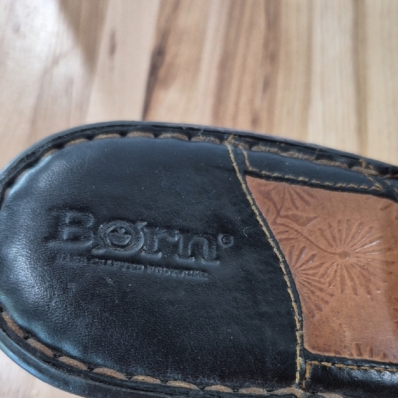 Born Dark Brown Leather Slip On Wedge Sandals - Picture 3 of 9